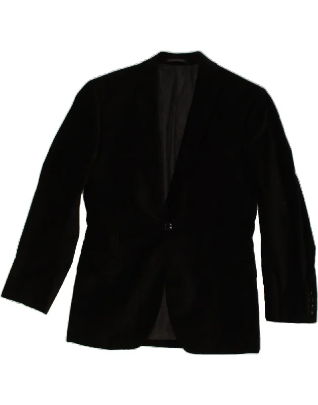 Wool Suits VINTAGE Mens 1 Button Blazer Jacket IT 46 Small Black Cotton