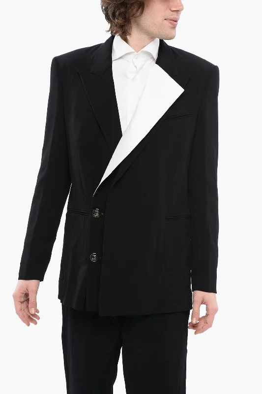 Slim-fit Trousers Balmain Double-Breasted Viscose Blazer With Contrasting Lapel