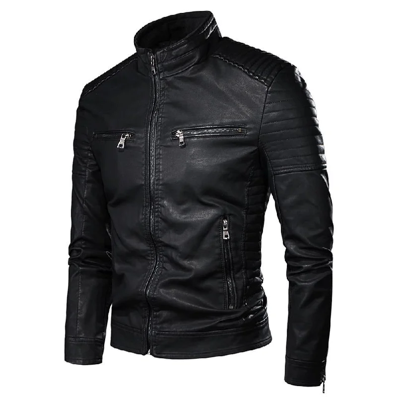 Heavy Coats Men's Spring Causal Vintage Faux Leather Jacket