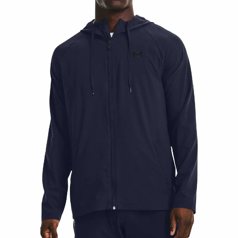 Fleece Jackets Under Armour Woven Perforated Windbreaker Mens Running Jacket - Navy