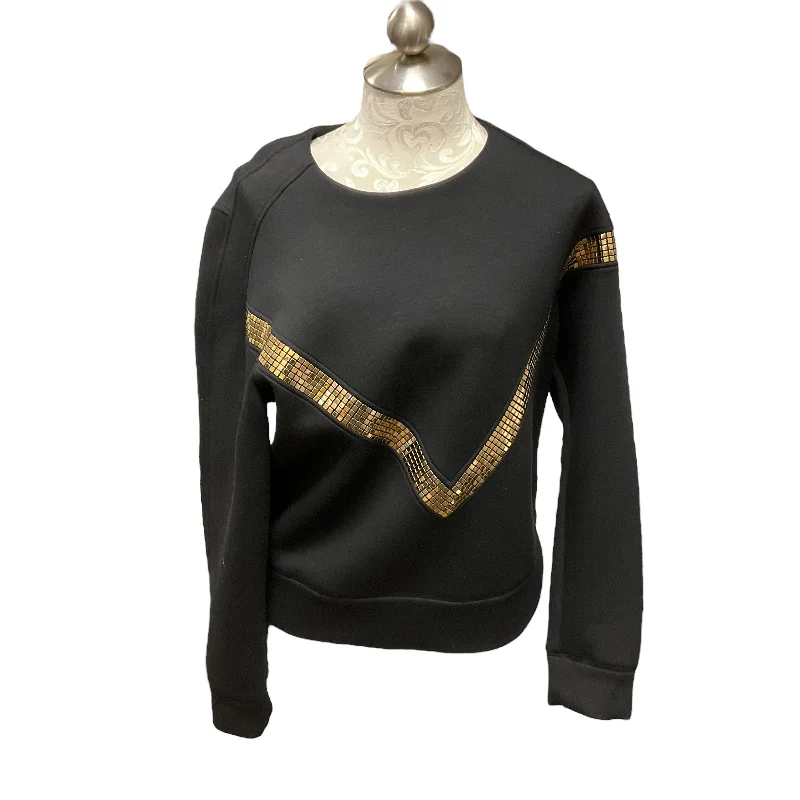 Leather Sneakers Top Long Sleeve Luxury Designer By Versace In Black & Gold, Size: M