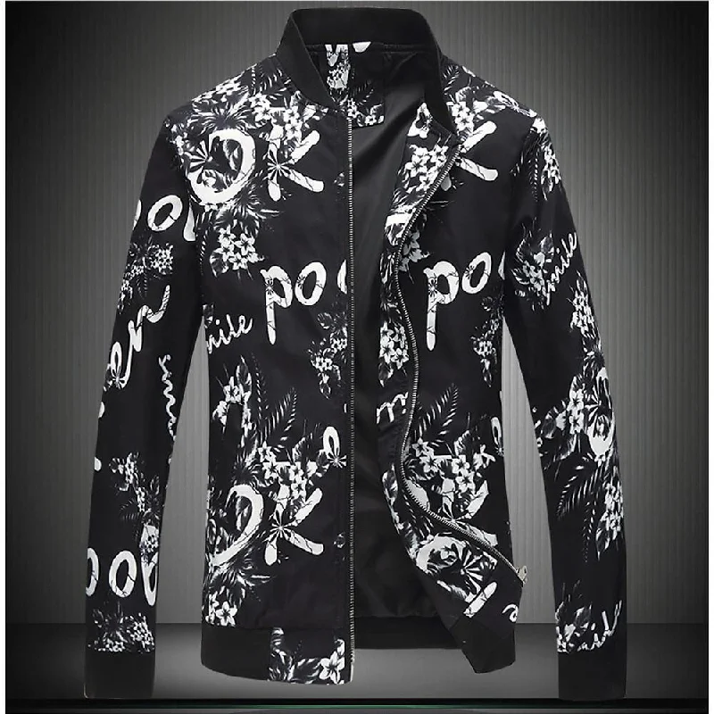 Comfortable Outfits Men's Geometric Printed Zip Polyester Jacket