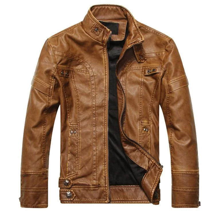 Fleece Jackets Men's Motorcycle Casual PU Leather Jacket