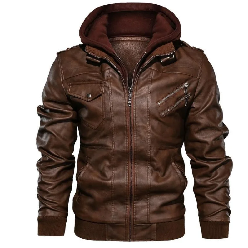 High-end Jackets Men's Autumn Casual Hooded Leather Jackets