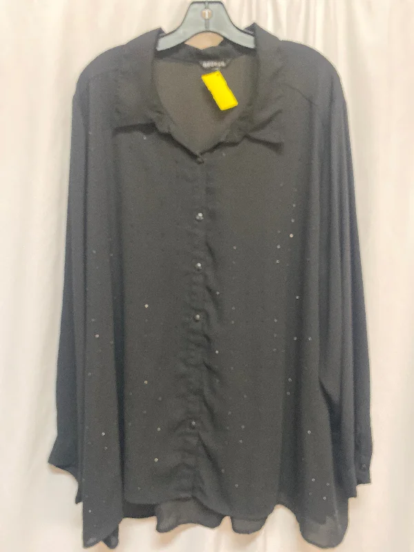 Denim Shirts Top Long Sleeve By George In Black, Size: 4x