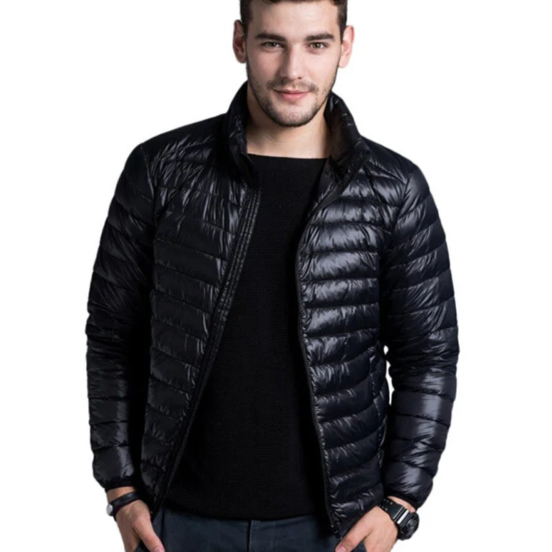 Classic Leather Men casual warm Jackets solid thin breathable Winter Jacket Mens outwear Coat Lightweight parka Plus size XXXL