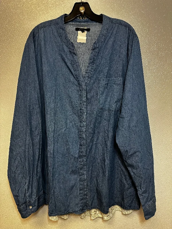 Printed Jackets Top Long Sleeve By Earl Jean In Denim, Size: 2x