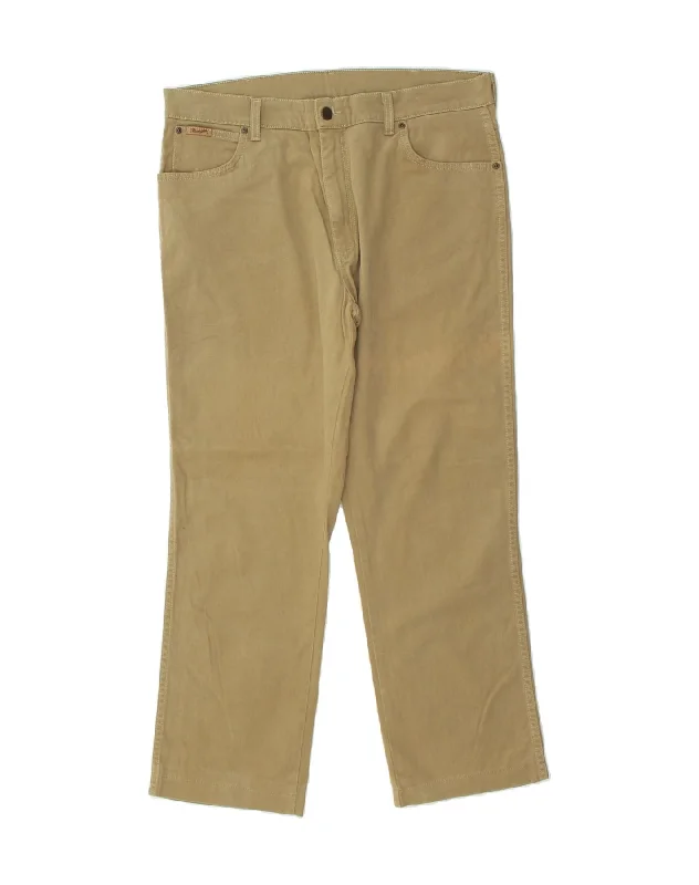 Graphic Caps WRANGLER Mens Texas Stretch Straight Casual Trousers W38 L29 Beige Cotton