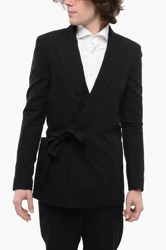 Casual Blazers Balmain Wrap Designed Cotton Blend Blazer With Peak Lapel