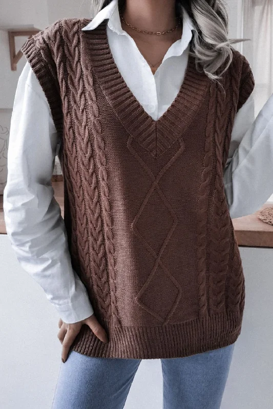 Statement Shoes Cable-Knit Ribbed V-Neck Sweater Vest