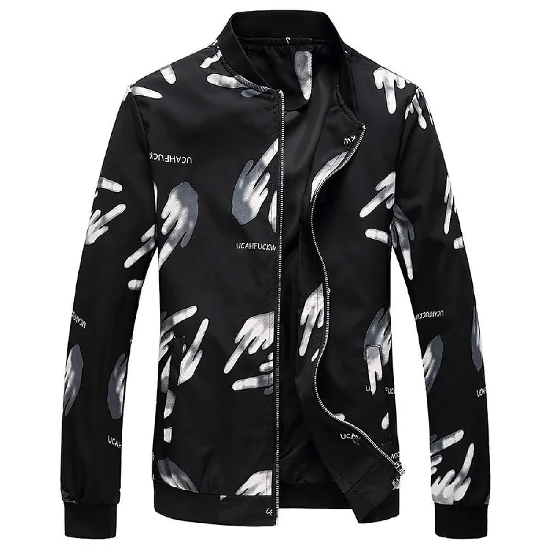 Classic Casual Men's Geometric Printed Zip Polyester Jacket