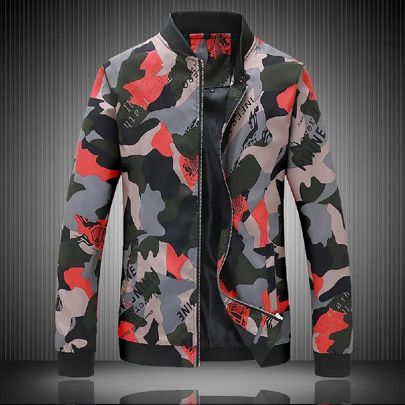 Casual Outfit Men's Geometric Printed Zip Polyester Jacket