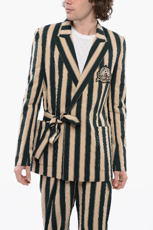 Modern Coats Balmain Blanced Stripe Viscose Blend Blazer With Wrap Design