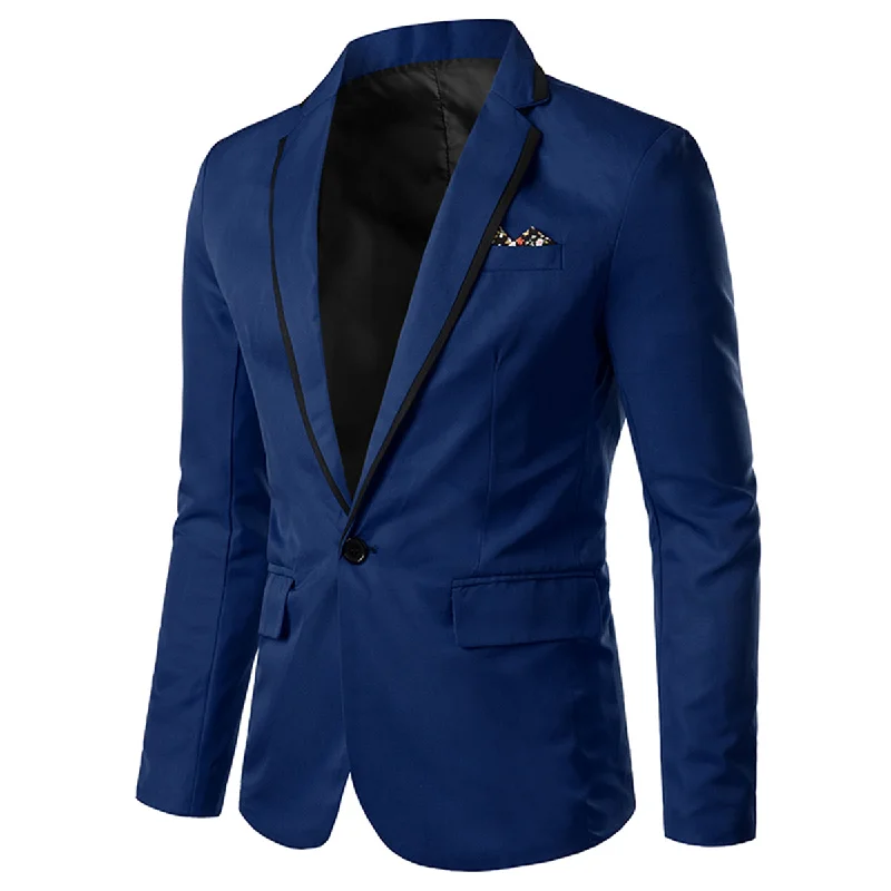 Casual Comfort Men's One Button Solid Color Casual Blazer Navy