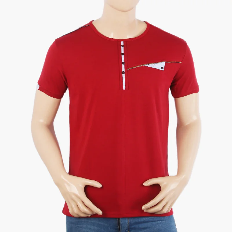 Warm Jackets Men's Half Sleeves T-Shirt - Red