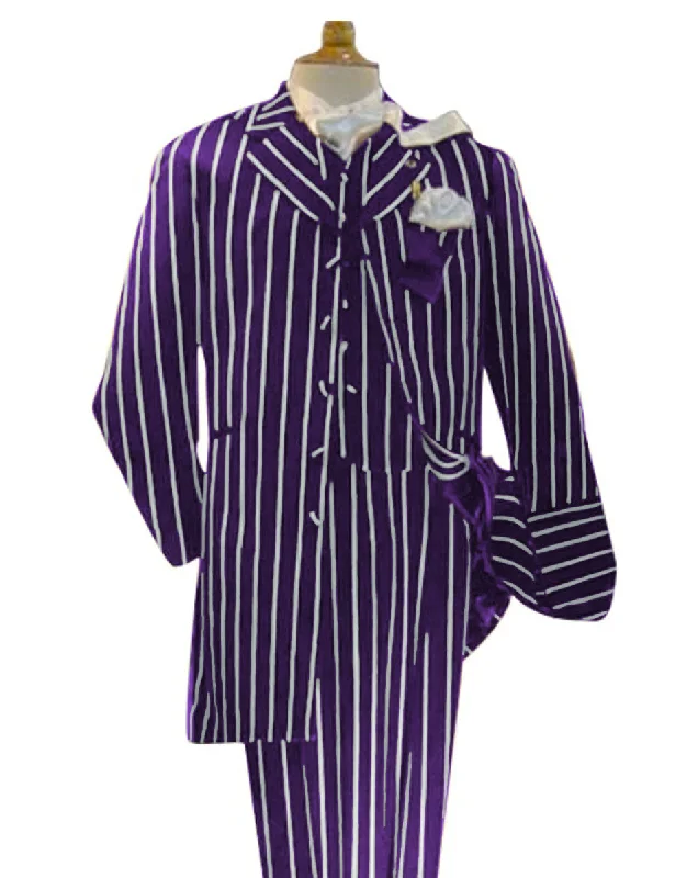 Casual Chic Dark Purple and White Pinstripe - Gangster 1920s Pinstripe Suit - Mens  Fashion Suit