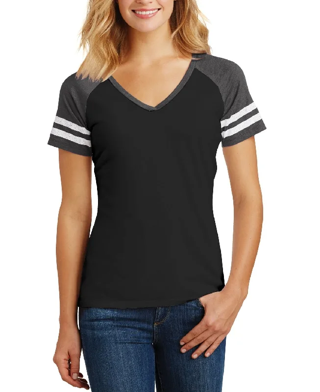 Rain Jackets Women's Game V-Neck Short Sleeve Tee with Striped Sleeves