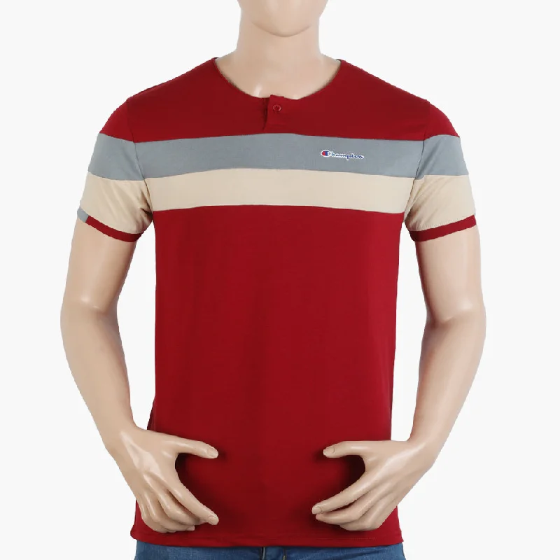 Street Shorts Men's Half Sleeves Round Neck T-Shirt - Maroon