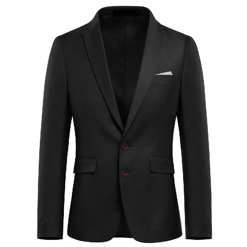 Smart Casual Mens Solid Color Two Button Single Breasted Blazer Black