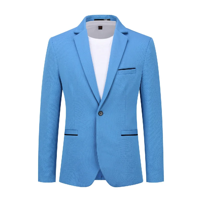 Casual Hoodies Men's Suit Jacket Slim Fit Coat Business Daily Blazer Sky Blue