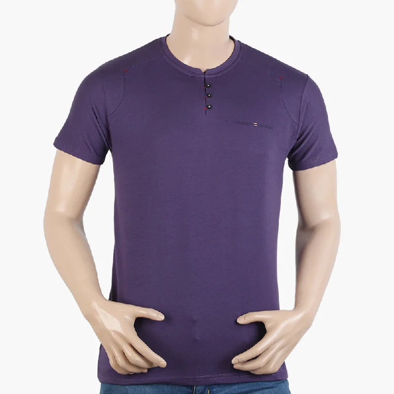 High-neck Sweaters Men's Half Sleeves Round Neck T-Shirt - Purple