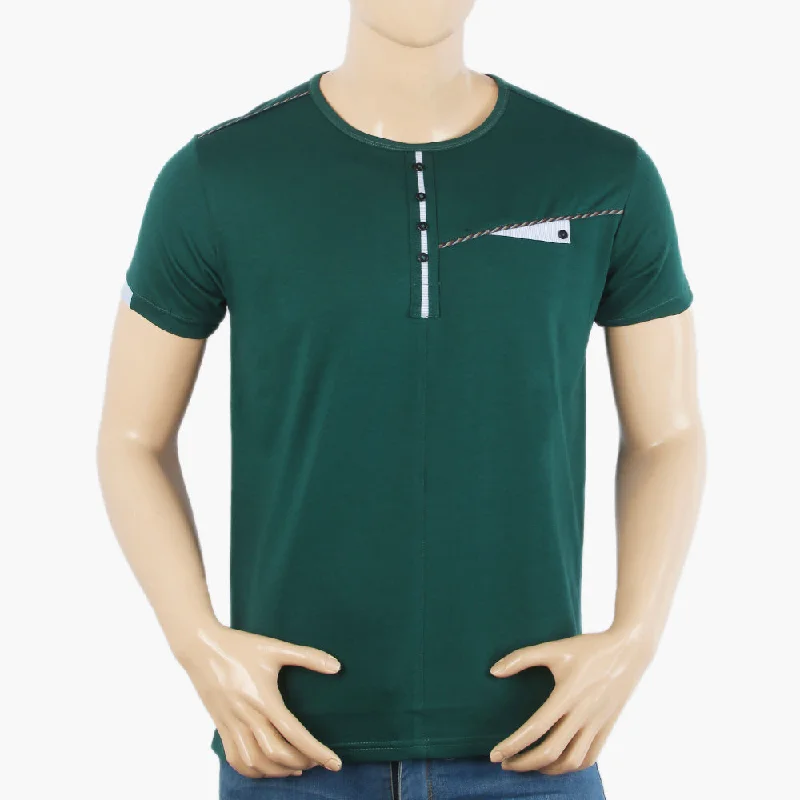 Hipster Style Men's Half Sleeves T-Shirt - Dark Green