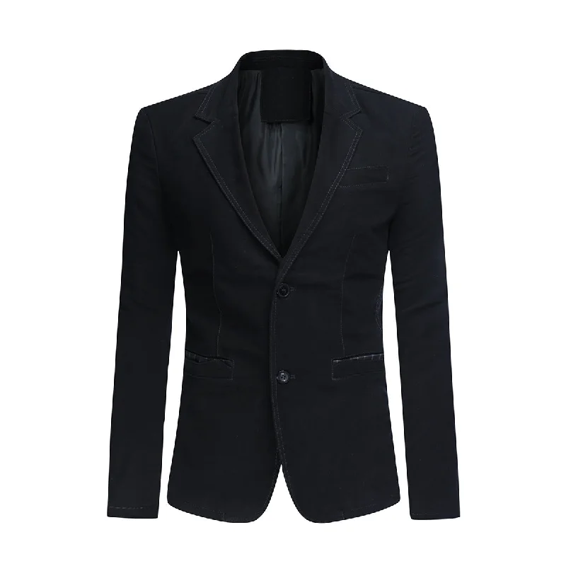 Everyday Wear Mens Casual 2 Buttons Autumn Blazer Slim Fit Sport Coat Black