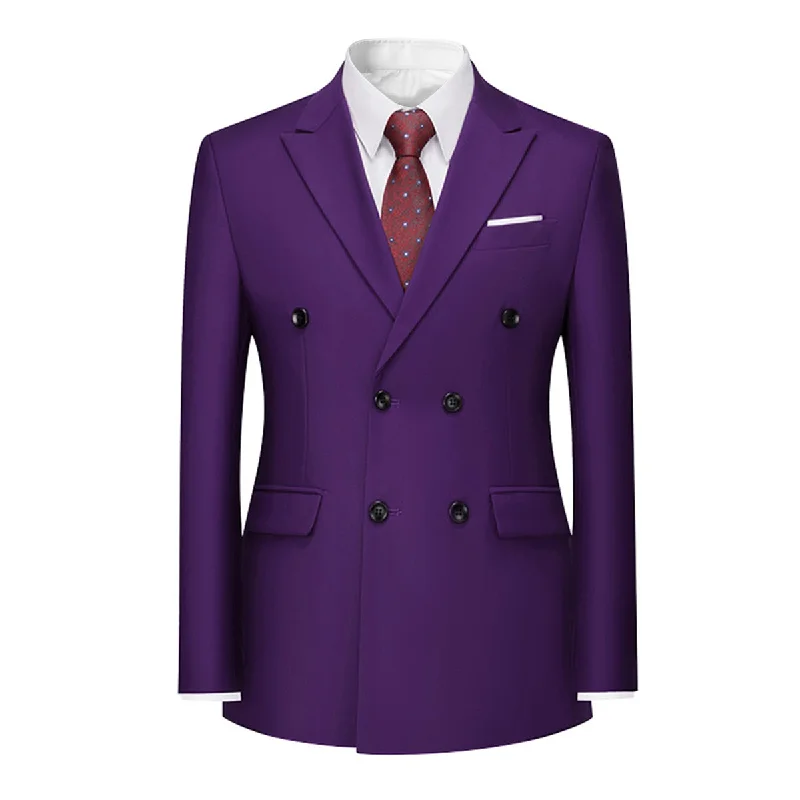 Street Hoodies Men's Solid Color Double-Breasted Business Blazer Purple