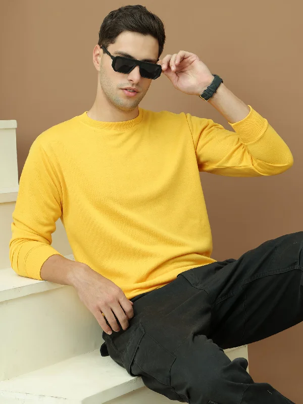 Bright Shirts VimaL Jonney Regular Fit Yellow Solid Sweatshirt For Men