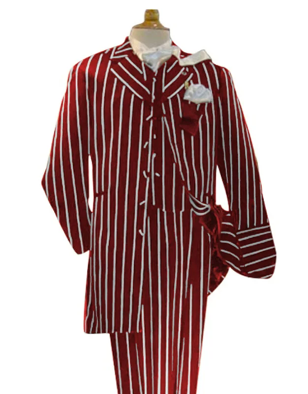 Lounge Wear Dark Red and White Pinstripe - Gangster 1920s Pinstripe Suit - Mens  Fashion Suit