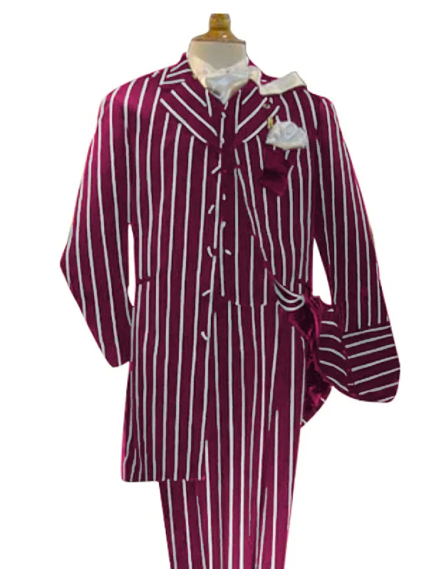 Outdoor Wear Burgundy and White Pinstripe - Gangster 1920s Pinstripe Suit - Mens  Fashion Suit