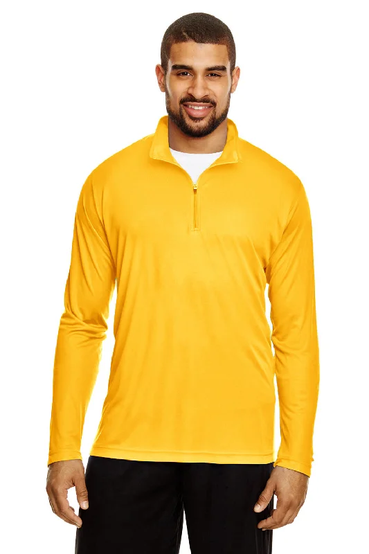 Retro Style Team 365 Mens Zone Performance Moisture Wicking 1/4 Zip Sweatshirt - Athletic Gold