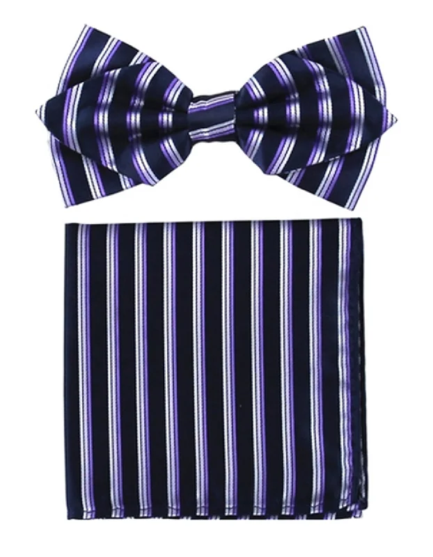 Classic Casual Lavender Stripe Bow Tie Set