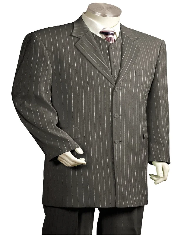 Sporty Chic Gray Pinstripe Notch Lapel  - Gangster Suits