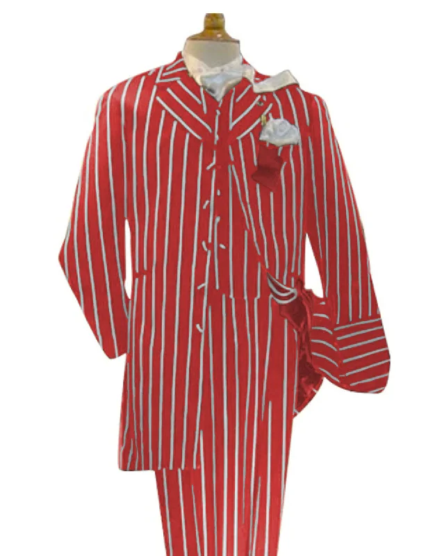 Premium Fabric Light Red and White Pinstripe  - Gangster 1920s Pinstripe Suit - Mens  Fashion Suit