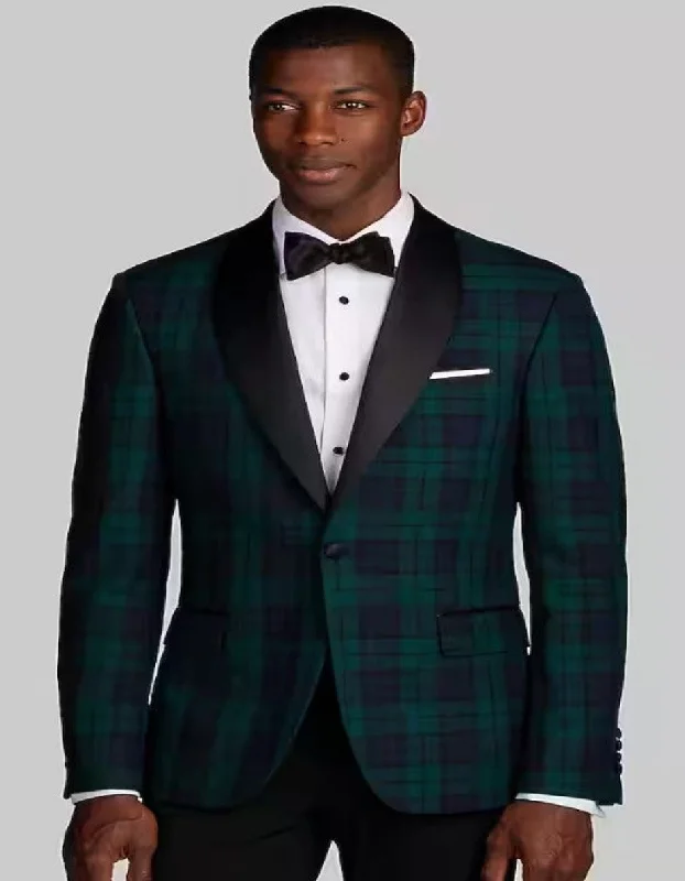 Denim Shirts Plaid Dinner Jacket - Green Tartan Sportcoat