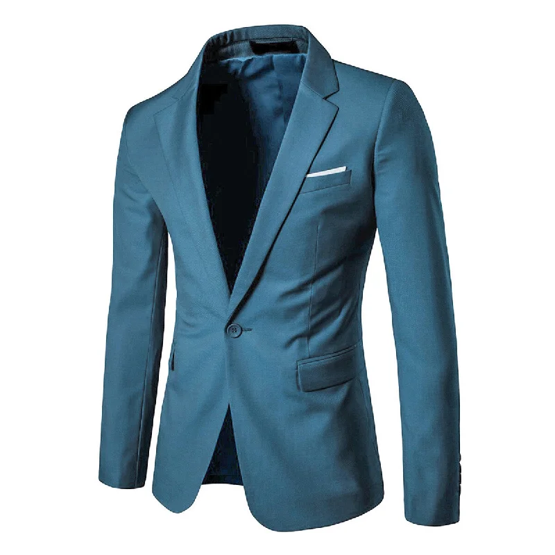 Sporty Chic Ocean Blue Slim Fit Business Casual Blazer