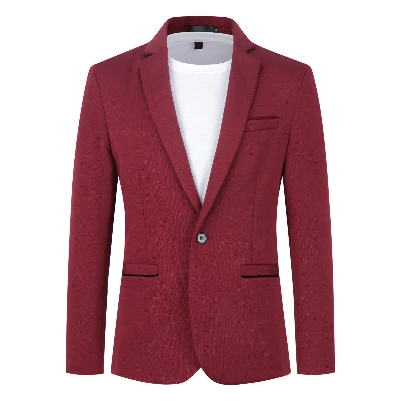 Simple Styles Men's Suit Jacket Slim Fit Coat Business Daily Blazer Red