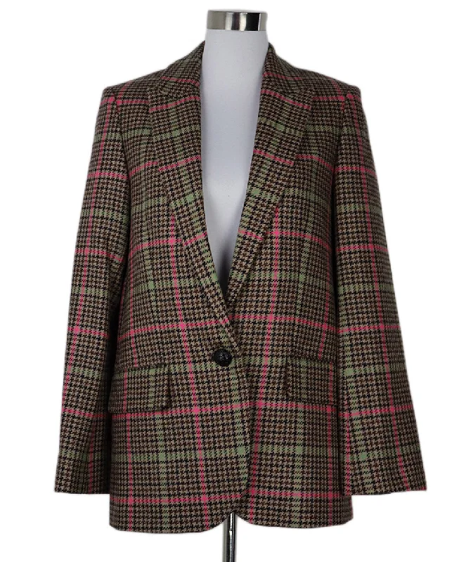 Sporty Jackets Zadig & Voltaire Brown & Pink Plaid Blazer sz 2