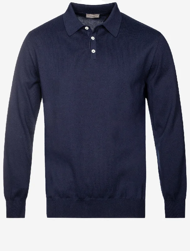 Luxury Comfort Merino Long Sleeve Polo Navy