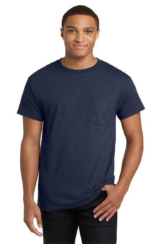 Easygoing Fashion Hanes Mens ComfortSoft Short Sleeve Crewneck T-Shirt w/ Pocket - Navy Blue