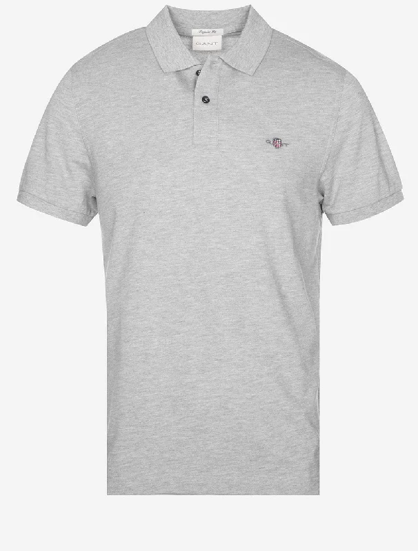 Cozy Fit Regular Shield Short Sleeve Pique Polo Grey Melange