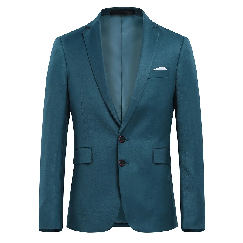 Relaxed Fit Mens Solid Color Two Button Single Breasted Blazer Sea Blue