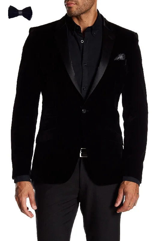 Slim Trousers Men’s Velvet Slim Fit Blazer & Matching Bow Tie