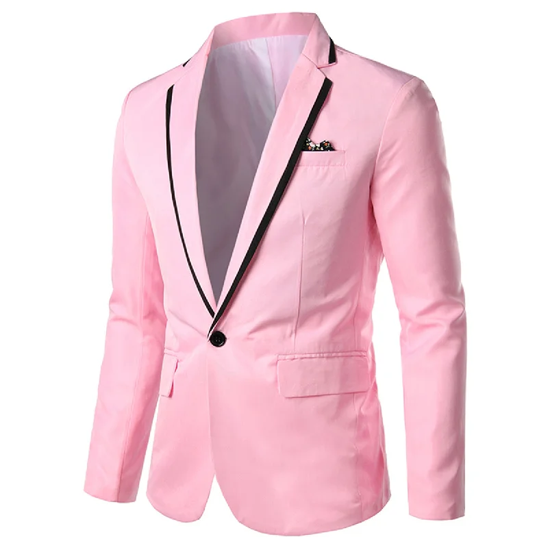 Soft Fabrics Men's One Button Solid Color Casual Blazer Pink