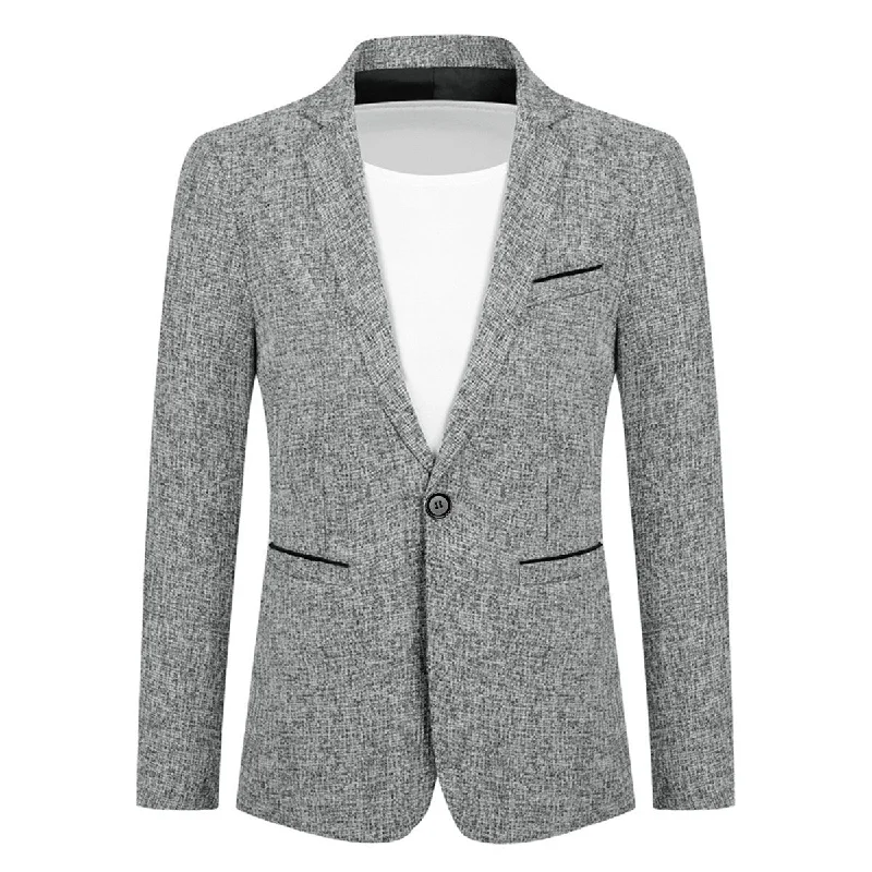 Casual Wear Men's Single-Breasted Notched Lapel Suit Jacket Gray