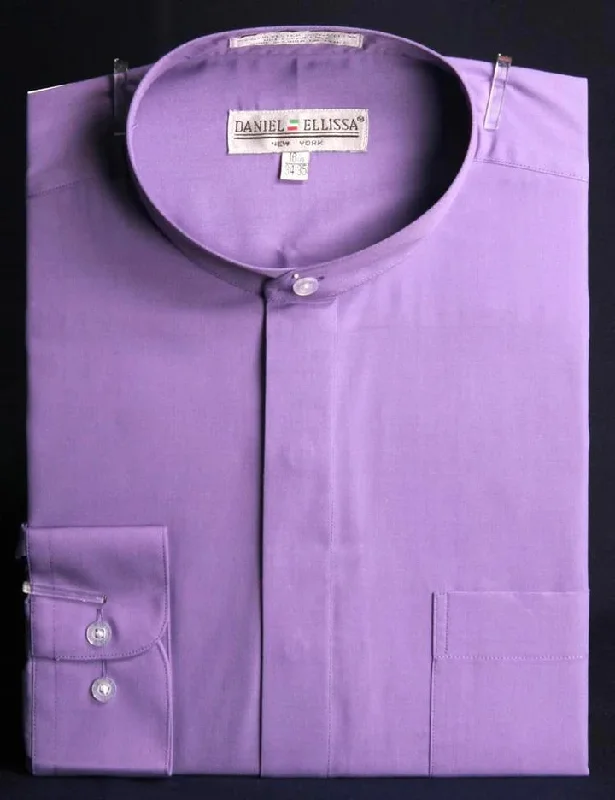 Quilted Jackets Men's Classic Banded Collar French Front Lavender Dress Shirt