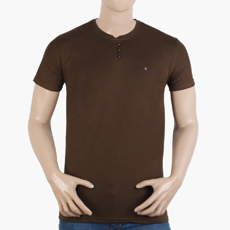 Casual Suits Men's Half Sleeves Round Neck T-Shirt - Brown