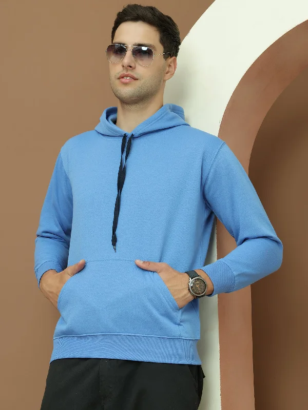 Preppy Pants VimaL Jonney Regular Fit Blue Solid Hoodie For Men