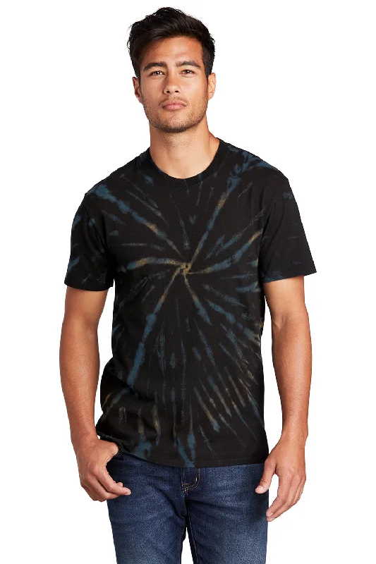 Relaxed Wear Port & Company Mens Tie-Dye Short Sleeve Crewneck T-Shirt - Black Galaxy Spiral